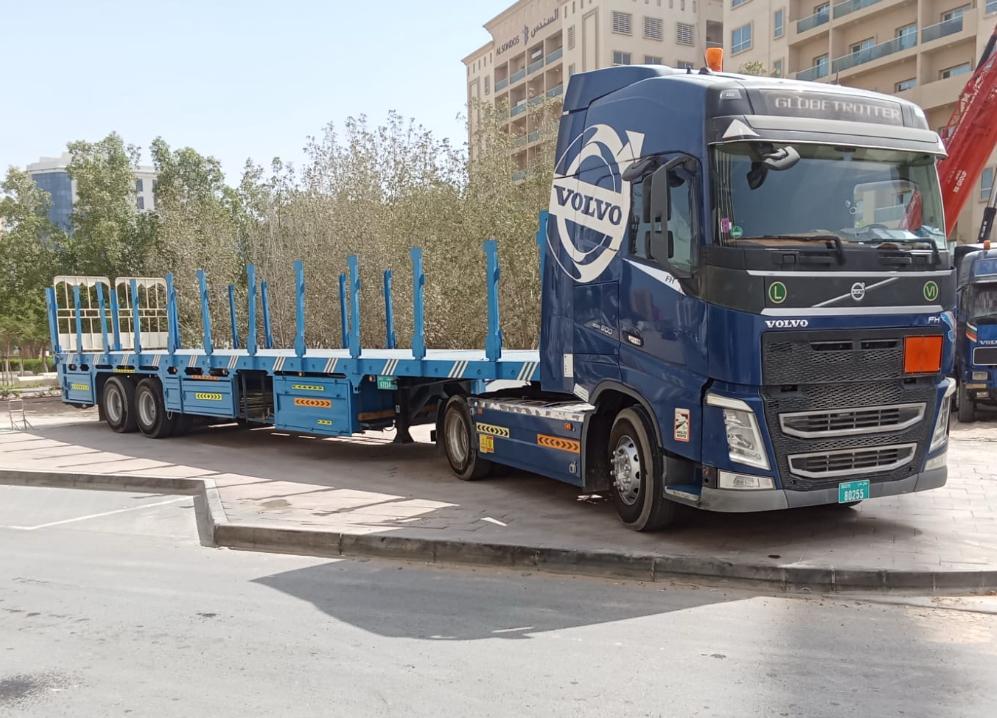 Flatbed Trailer for Site and Industrial Materials - Focus Global Cargo Transport UAE fleet